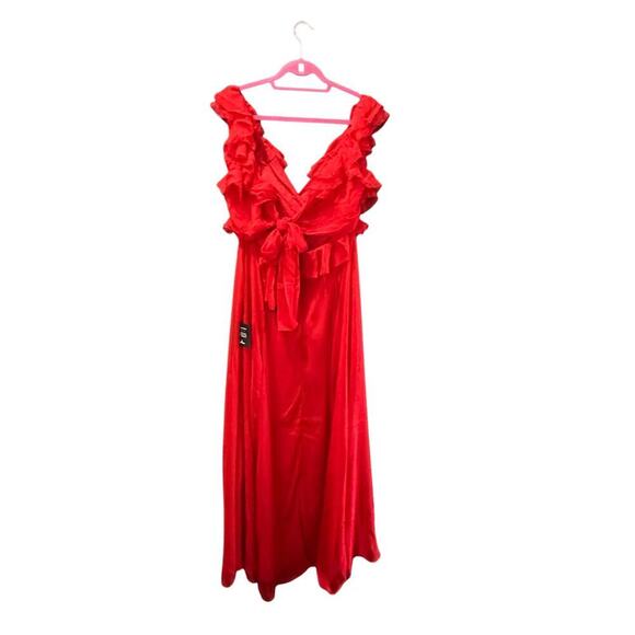 NWT Lulus Red V-Neckline Tied Back Maxi Dress Size Large - Picture 7 of 10